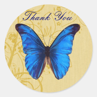 Mooie blauwe vlinder dank u kunst ronde sticker
