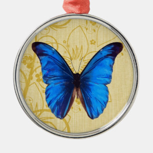 Mooie blauwe vlinder kunst metalen ornament