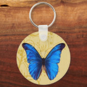 Mooie blauwe vlinder kunst sleutelhanger (Voorkant)