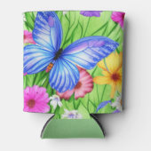 Mooie blauwe vlinder met bloemen Waterverf Blikjeskoeler (Voorkant)