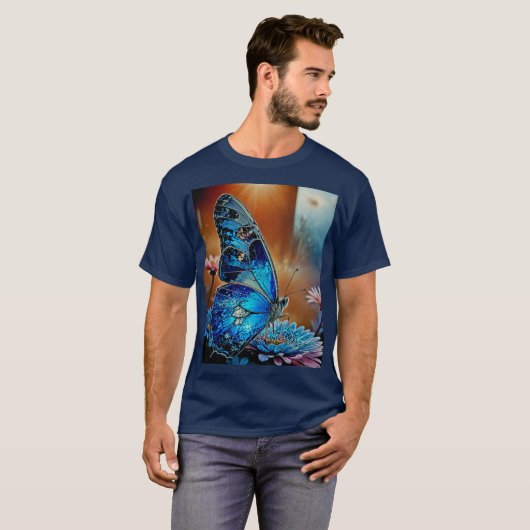 Mooie blauwe vlinder t-shirt (Voorkant volledig)