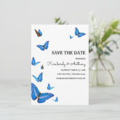 Mooie blauwe vlinders bruiloft Save the Date (Staand voorkant)