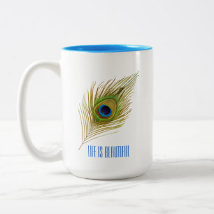 Mooie Blauwe Vogel Pauwveer Tweekleurige Koffiemok
