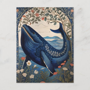 Mooie blauwe walvis William Morris geïnspireerd Briefkaart