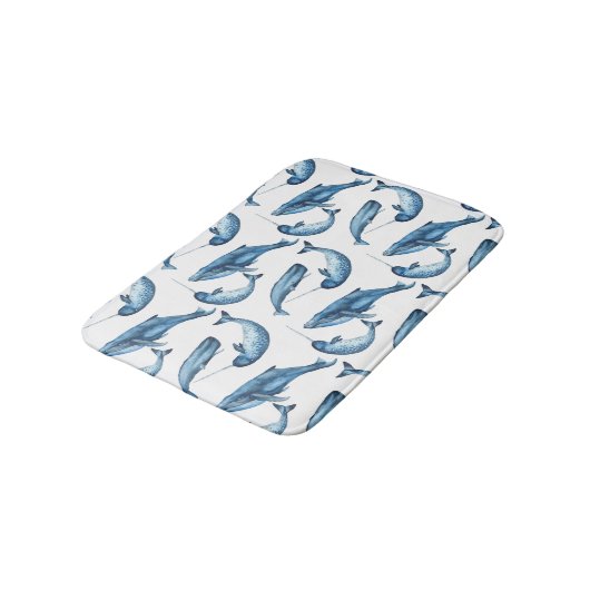 Mooie blauwe walvissen en Narwhals | Bath Mat (Gekanteld)