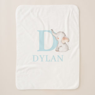 Mooie blauwe waterverf baby olifant monogram & naa sherpa deken