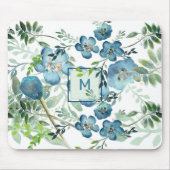 Mooie blauwe Waterverf met Initiaal Muismat (Voorkant)