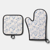 Mooie Blauwe Witte Bloemen Chic Ovenwant & Pannenlap Set (Voorkant)