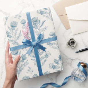 Mooie Blauwe Witte Bloemige Trouw Cadeaupapier