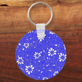 Mooie blauwe witte klassieke bloemenpatroon sleutelhanger (Voorkant)