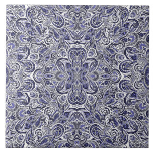 Mooie blauwe witte paisley patronen ontwerp tegeltje