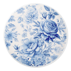 Mooie Blauwe & Witte Rozen & Wildbloemen Keramische Knop