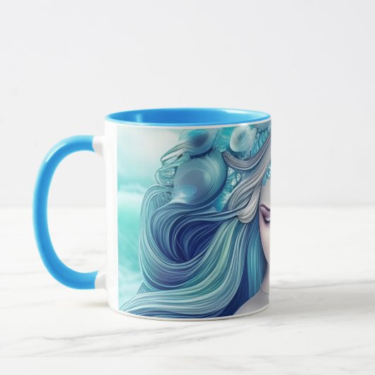 Mooie blauwe zeeschelp zeemeermin Graphic Mok (Links)