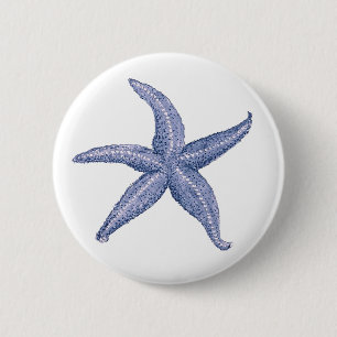 Mooie Blauwe Zeester Illustratie Ronde Button 5,7 Cm