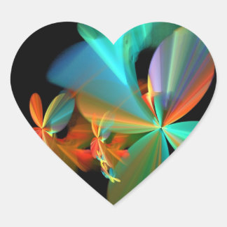 Mooie Blauwgroen en Oranje fractale kunstkleertjes Hart Sticker