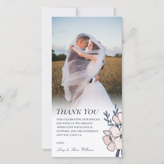 Mooie blindheid en blauwe bloemen bruiloft Dank je Bedankkaart (Voorkant)