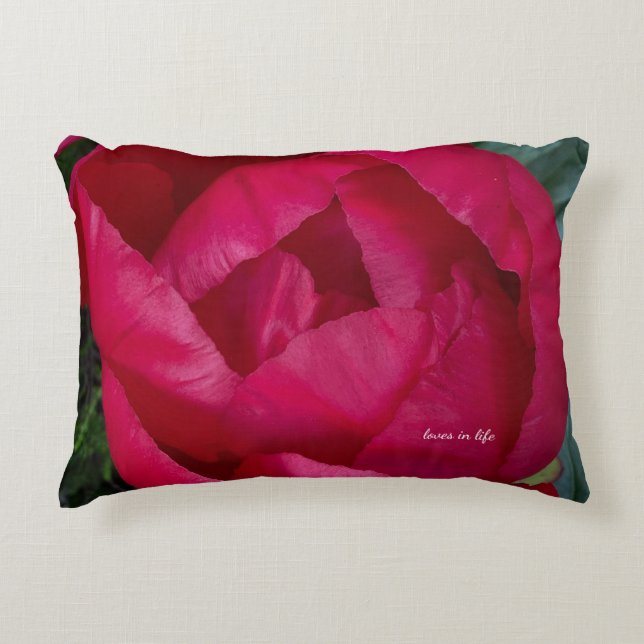 Mooie bloeiende rode pioen accent kussen (Voorkant)