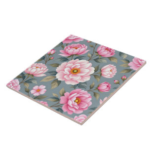 Mooie bloeiende roze bloemen tegeltje