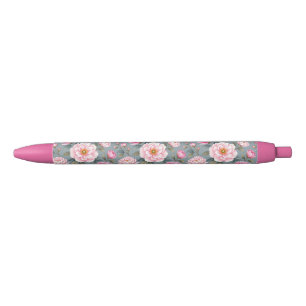 Mooie bloeiende roze bloemen zwarte inkt pen