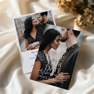 Mooie Bloeiende Typografie Foto Bruiloft Save The Date