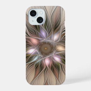 Mooie Bloem Abstract Beige Bruine Bloemige Fractal iPhone 15 Hoesje