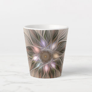 Mooie Bloem Abstract Beige Bruine Bloemrijke Fract Latte Mok