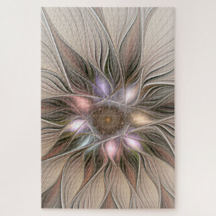 Mooie Bloem Abstract Beige Bruine Bloemrijke Fract Legpuzzel