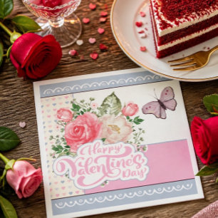 Mooie bloem- en vlinder Valentijnsdag Servet