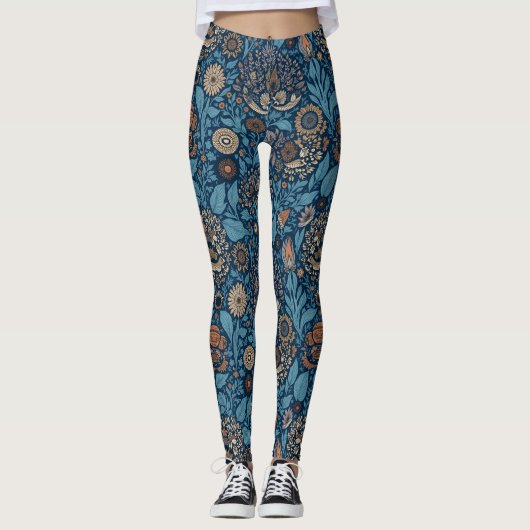 Mooie bloem in blauw en beige leggings (Voorkant)