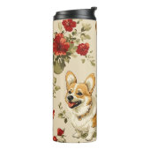 Mooie bloem kerst Corgi hond Thermosbeker (Gedraaid links)