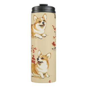 Mooie bloem kerst Corgi hond Thermosbeker