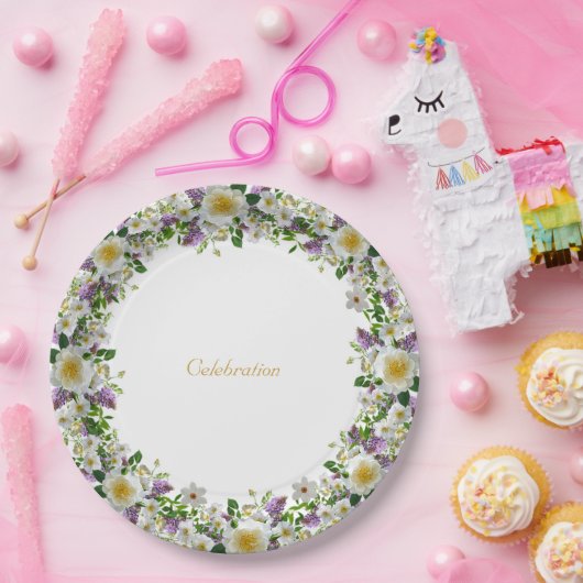 Mooie bloem kroon krans in violet & wit papieren bordje (Feest)