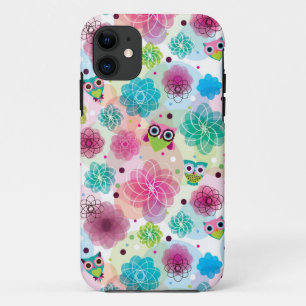 Mooie bloem uil achtergrondpatroon iPhone 11 hoesje