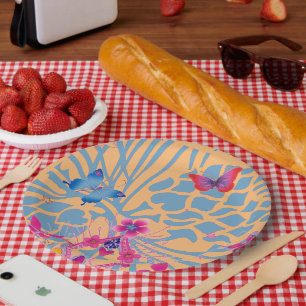 Mooie Bloem Vlinder Patroon Papieren Borden Bordje