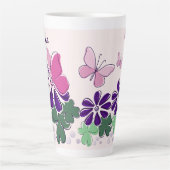 Mooie Bloem Vlinders Doodle Naam Latte Mok (Voorkant)