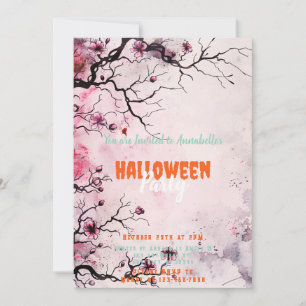 Mooie Bloemboom Roze Halloween Party Kaart