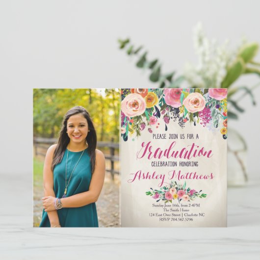 Mooie Bloemen Afstuderen Uitnodiging, Kaart (Staand voorkant)