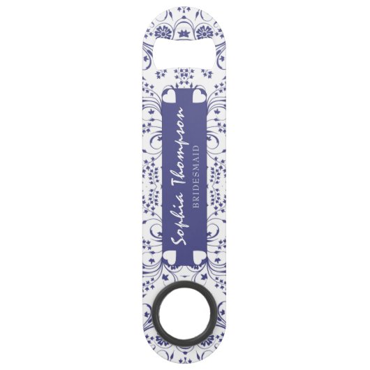 Mooie Bloemen Blauw Bruidsmeisje bruiloft gunst Ba Speed Flessenopener (Voorkant)