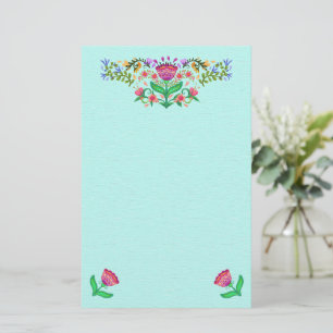 Mooie Bloemen Boho Style Roze op Aqua Briefpapier