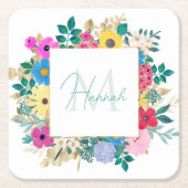 Mooie bloemen botanische Waterverf schilderen Vierkante Kartonnen Onderzetter (Voorkant)