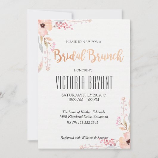 Mooie Bloemen Bruids Brunch Uitnodiging (Voorkant)