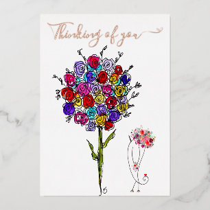 Mooie Bloemen Denken Aan Jou Wenskaart Folie Uitnodiging
