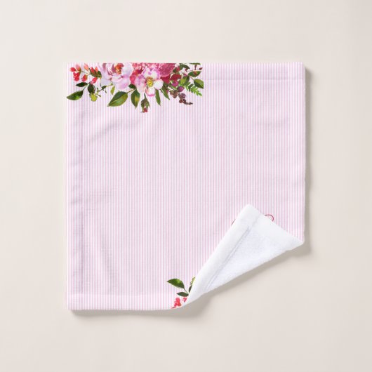 Mooie bloemen Elegant monogram PInk Stripes Bad Handdoek (Wasdoekje)