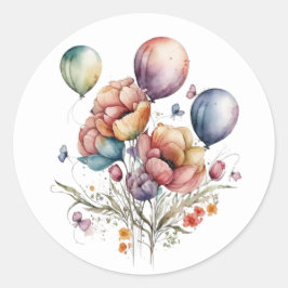 Mooie bloemen en ballonnenstickers ronde sticker