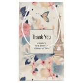Mooie bloemen en Eiffeltoren Parijs Dank u Klein Cadeauzakje (Achterkant)