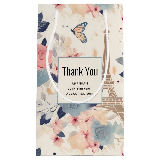 Mooie bloemen en Eiffeltoren Parijs Dank u Klein Cadeauzakje (Voorkant)