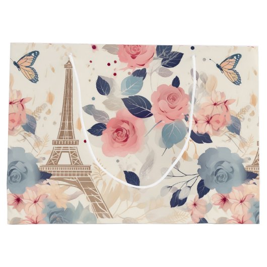 Mooie bloemen en Eiffeltoren Parijs Groot Cadeauzakje (Achterkant)