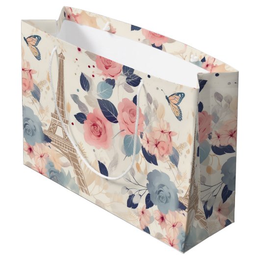 Mooie bloemen en Eiffeltoren Parijs Groot Cadeauzakje (Achterkant Gekanteld)