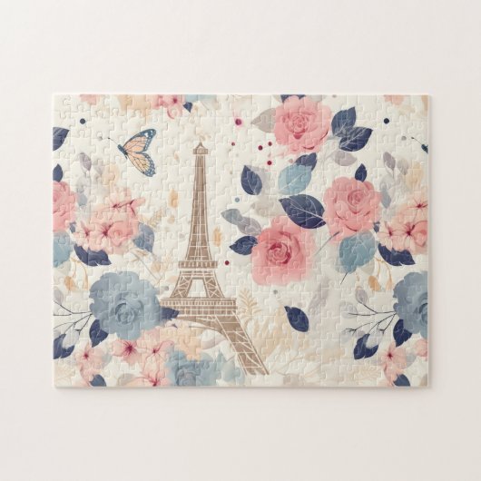 Mooie bloemen en Eiffeltoren Parijs Legpuzzel (Horizontaal)