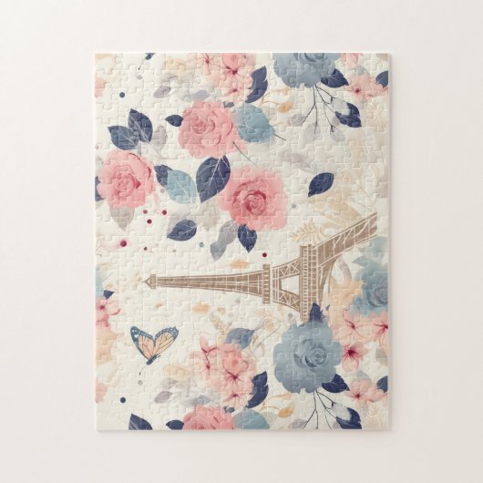Mooie bloemen en Eiffeltoren Parijs Legpuzzel (Verticaal)